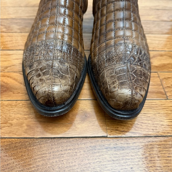 BELVEDERE MENS QUILTED brown  GENUINE ALLIGATOR BOOTS SIZE 8.5 - Picture 2 of 16